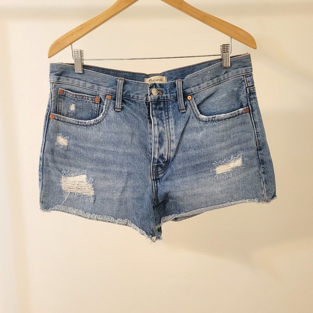 Madewell Relaxed Denim Shorts Button Fly Ripped Edition MC641 sz 29